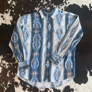 Wrangler Blue and Cream Aztec Button-Down Shirt